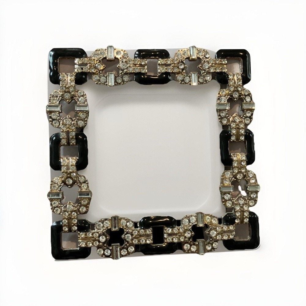 Ashleigh Manor Geometric Art Deco Frame Enamel Metal Faux Jewels Photo Frame Vtg